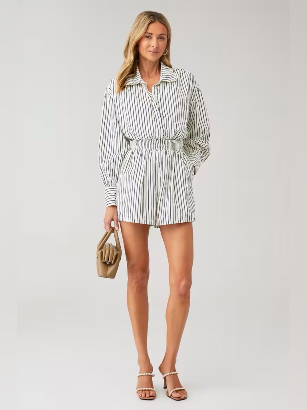Line & Dot x REVOLVE Pinstripe Smocked Waist Romper NWT